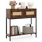 Console Table with 2 Drawers and Storage Shelf, Rattan Front Entryway Table with Metal Legs